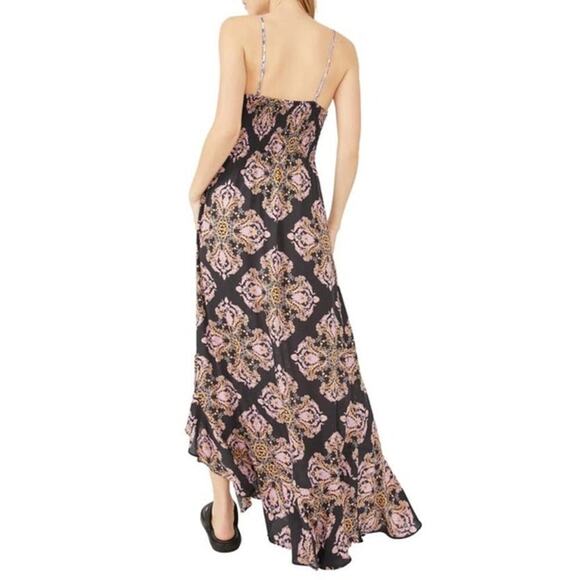 Free People That Moment Ruffle Smocked Lace Trim Maxi Dress Black Combo SZ M NWT - Picture 2 of 14